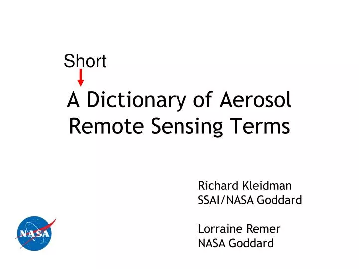 a dictionary of aerosol remote sensing terms