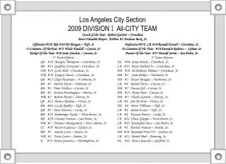Los Angeles City Section 2009 DIVISION I All-CITY TEAM Coach of the Year: Robert Garrett – Crenshaw Most Valuable Pl