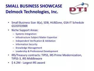 SMALL BUSINESS SHOWCASE Delmock Technologies, Inc.