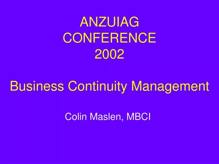 anzuiag conference 2002 business continuity management