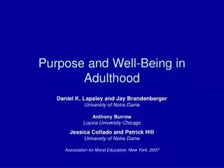 Purpose and Well-Being in Adulthood