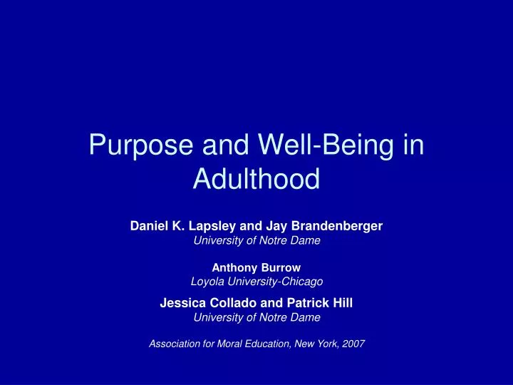 purpose and well being in adulthood