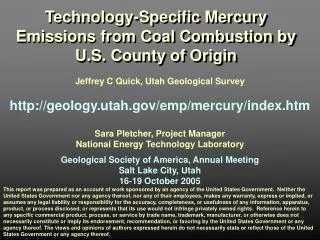 Jeffrey C Quick, Utah Geological Survey http://geology.utah.gov/emp/mercury/index.htm Sara Pletcher, Project Manager Na