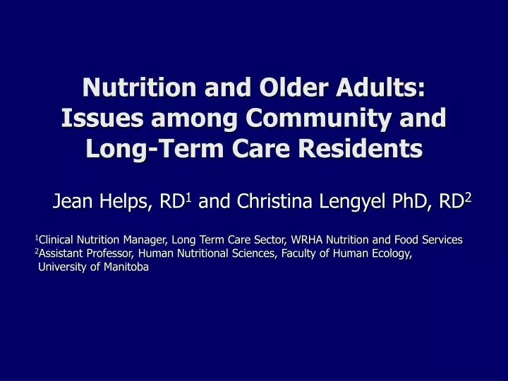 nutrition and older adults issues among community and long term care residents