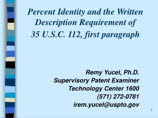 Percent Identity and the Written Description Requirement of 35 U.S.C. 112, first paragraph