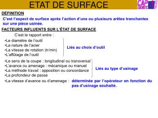 ETAT DE SURFACE