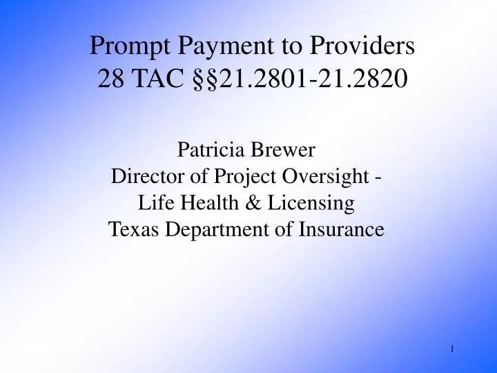 prompt payment to providers 28 tac 21 2801 21 2820