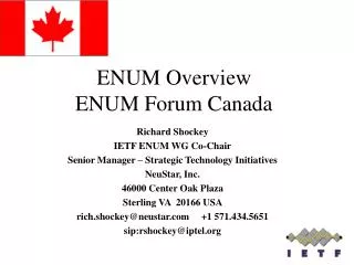 ENUM Overview ENUM Forum Canada