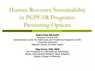 Human Resource Sustainability in PEPFAR Programs: Presenting Options
