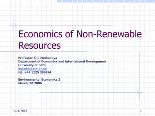 Economics of Non-Renewable Resources