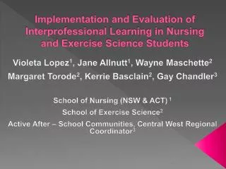 Implementation and Evaluation of Interprofessional Learning in Nursing and Exercise Science Students