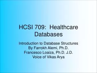 HCSI 709: Healthcare Databases