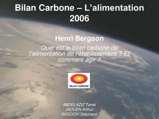 Bilan Carbone – L’alimentation 2006 Henri Bergson