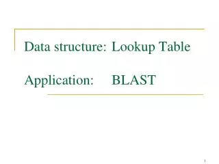 Data structure:	Lookup Table Application:	BLAST