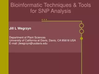 Bioinformatic Techniques &amp; Tools for SNP Analysis
