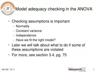 Model adequacy checking in the ANOVA