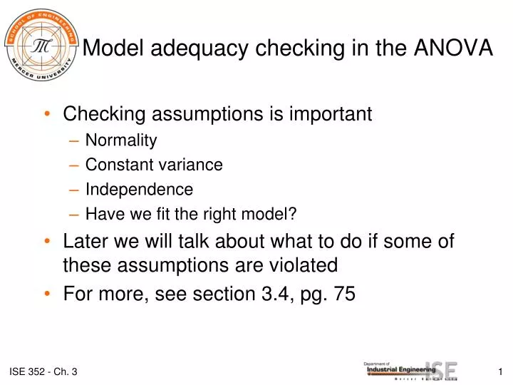 model adequacy checking in the anova