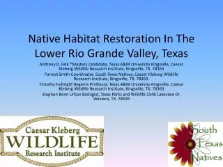Native Habitat Restoration In The Lower Rio Grande Valley, Texas