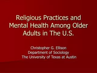 Religious Practices and Mental Health Among Older Adults in The U.S.