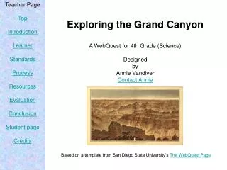 Exploring the Grand Canyon A WebQuest for 4th Grade (Science) Designed by Annie Vandiver Contact Annie