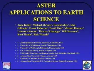 ASTER APPLICATIONS TO EARTH SCIENCE