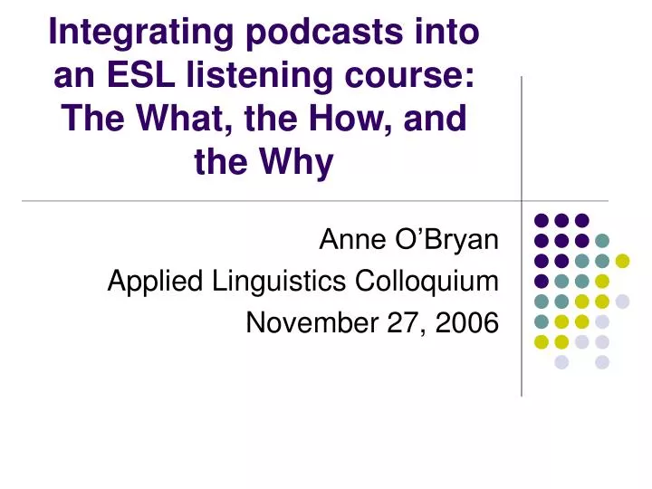 integrating podcasts into an esl listening course the what the how and the why