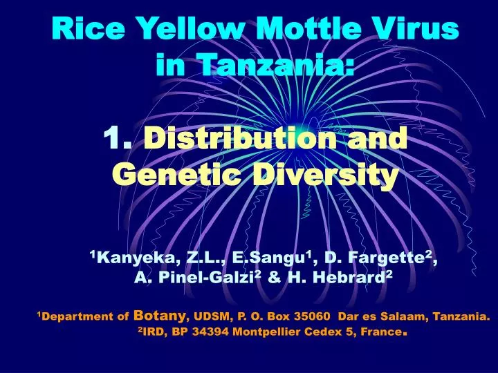 rice yellow mottle virus in tanzania 1 distribution and genetic diversity