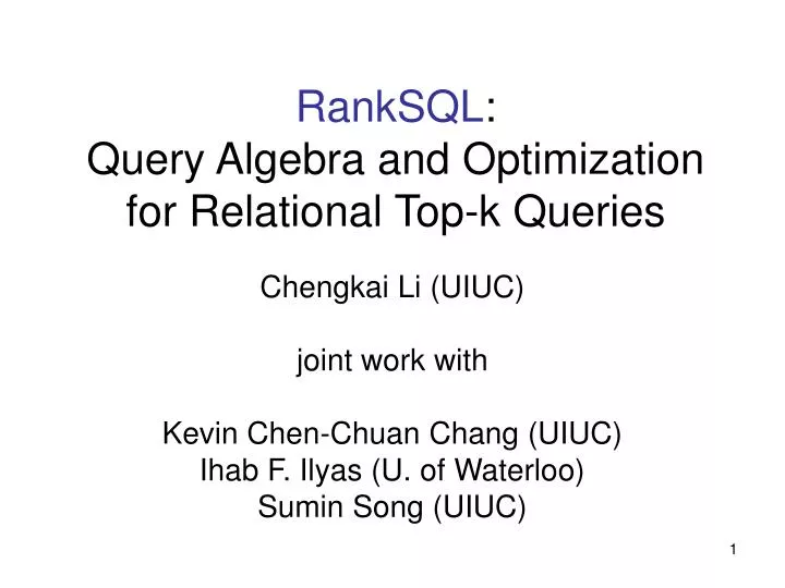 ranksql query algebra and optimization for relational top k queries