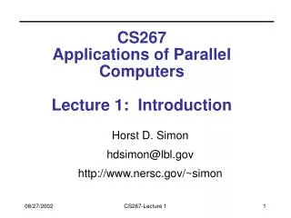 CS267 Applications of Parallel Computers Lecture 1: Introduction