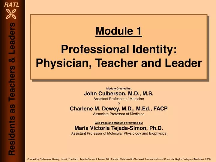 module 1 professional identity physician teacher and leader