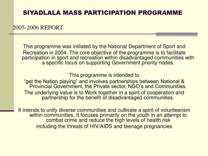 siyadlala mass participation programme 2005 2006 report