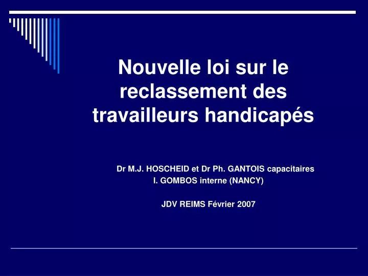 nouvelle loi sur le reclassement des travailleurs handicap s