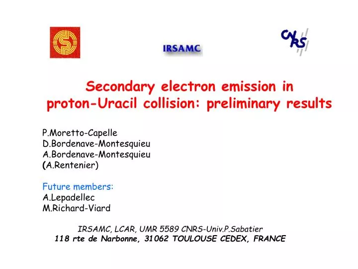 secondary electron emission in proton uracil collision preliminary results