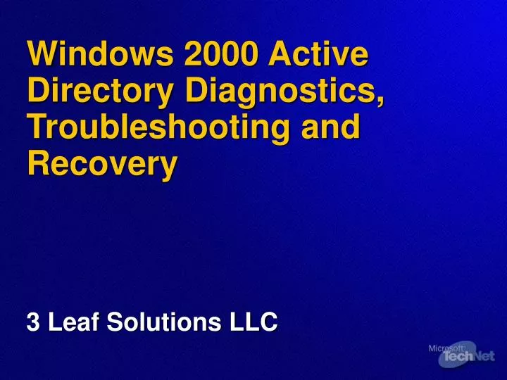 windows 2000 active directory diagnostics troubleshooting and recovery