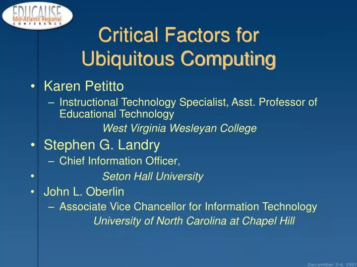 critical factors for ubiquitous computing