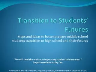 Transition to Students’ Futures