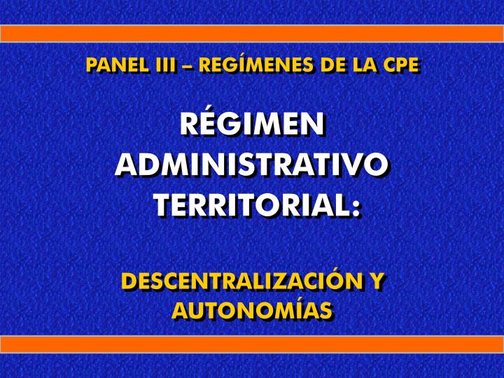 panel iii reg menes de la cpe r gimen administrativo territorial descentralizaci n y autonom as