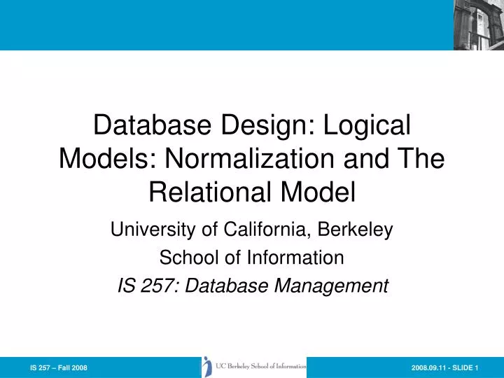 database design logical models normalization and the relational model