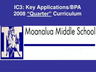 IC3: Key Applications/BPA 2008 “Quarter” Curriculum