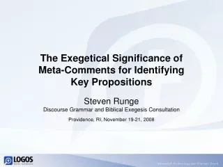 The Exegetical Significance of Meta-Comments for Identifying Key Propositions