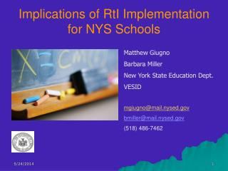 Implications of RtI Implementation for NYS Schools