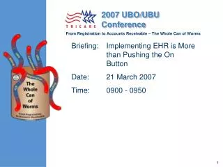 Briefing:	Implementing EHR is More than Pushing the On Button Date:	21 March 2007 Time:	0900 - 0950