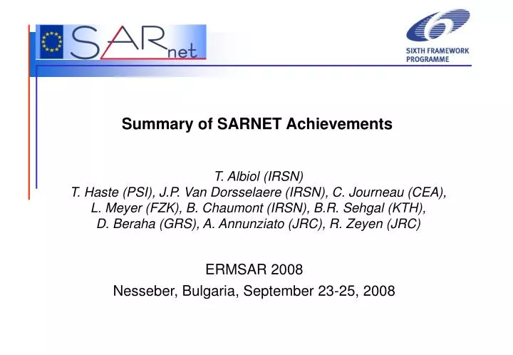 summary of sarnet achievements