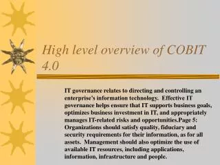 High level overview of COBIT 4.0