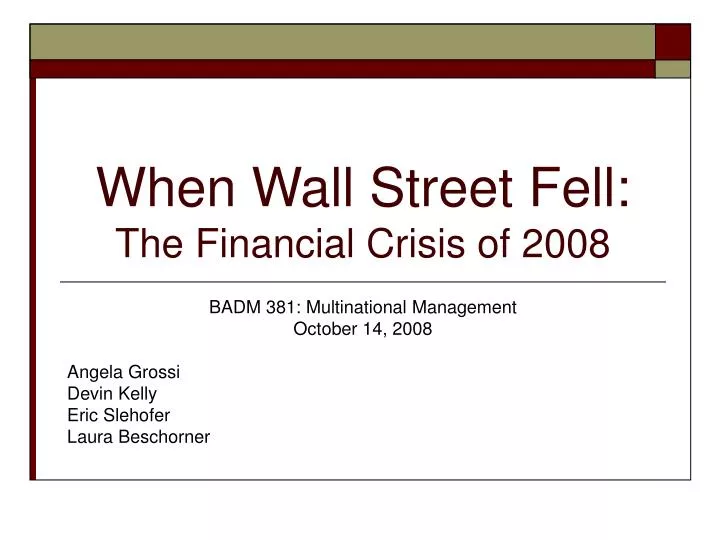 when wall street fell the financial crisis of 2008