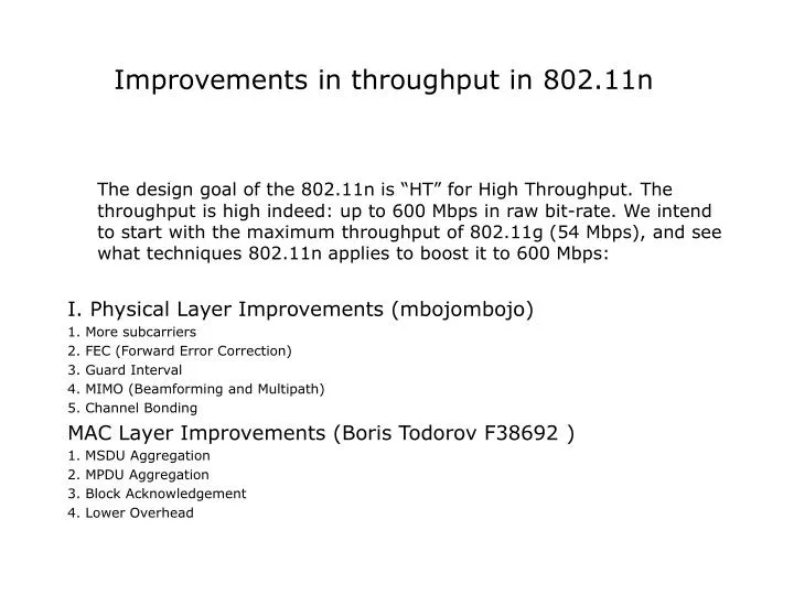 improvements in throughput in 802 11n