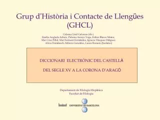 Grup d ’ Hist òria i Contacte de Lleng ü es (GHCL)