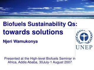 Biofuels Sustainability Qs: towards solutions Njeri Wamukonya