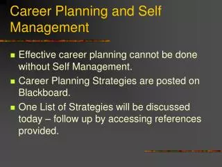 Career Planning and Self Management
