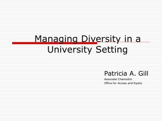 Managing Diversity in a University Setting